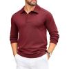 COOFANDY Mens Knit Polo Sweater Long Sleeve Polo Collared Sweaters Hidden Button Casual Pullover Sweater(Wine Red)