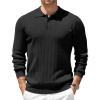 COOFANDY Mens Knit Polo Sweater Long Sleeve Polos Lightweight Casual Dress Pullover Sweaters(Black)