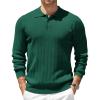 COOFANDY Mens Knit Polo Sweater Long Sleeve Polos Lightweight Casual Dress Pullover Sweaters(Dark Green)