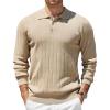 COOFANDY Mens Knit Polo Sweater Long Sleeve Polos Lightweight Casual Dress Pullover Sweaters(Khaki)