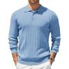 COOFANDY Mens Knit Polo Sweater Long Sleeve Polos Lightweight Casual Dress Pullover Sweaters(Light Blue)