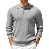 COOFANDY Mens Knit Polo Sweater Long Sleeve Polos Lightweight Casual Dress Pullover Sweaters(Light Grey)