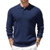 COOFANDY Mens Knit Polo Sweater Long Sleeve Polos Lightweight Casual Dress Pullover Sweaters(Navy Blue)