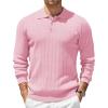 COOFANDY Mens Knit Polo Sweater Long Sleeve Polos Lightweight Casual Dress Pullover Sweaters(Pink)
