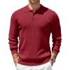 COOFANDY Mens Knit Polo Sweater Long Sleeve Polos Lightweight Casual Dress Pullover Sweaters(Wine Red)