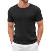 COOFANDY Men’s Knit T Shirt Short Sleeve Crewneck Casual Vintage T-Shirts Summer Twist Knitted Pullover Tee(Black)