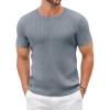 COOFANDY Men’s Knit T Shirt Short Sleeve Crewneck Casual Vintage T-Shirts Summer Twist Knitted Pullover Tee(Grey)