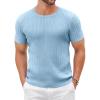 COOFANDY Men’s Knit T Shirt Short Sleeve Crewneck Casual Vintage T-Shirts Summer Twist Knitted Pullover Tee(Light Blue)