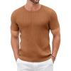 COOFANDY Men’s Knit T Shirt Short Sleeve Crewneck Casual Vintage T-Shirts Summer Twist Knitted Pullover Tee(Light Brown)