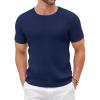 COOFANDY Men’s Knit T Shirt Short Sleeve Crewneck Casual Vintage T-Shirts Summer Twist Knitted Pullover Tee(Navy Blue)