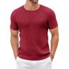 COOFANDY Men’s Knit T Shirt Short Sleeve Crewneck Casual Vintage T-Shirts Summer Twist Knitted Pullover Tee(Wine Red)