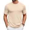 COOFANDY Mens Knit T-Shirts Casual Crewneck Short Sleeve Shirts Summer Tops Basic Pullover Tees(Light Khaki)