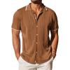 COOFANDY Men’s Knit Textured Shirts Vintage Polo Shirt Casual Lightweight Button Down Sweater Brown