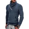 COOFANDY Men’s Knitted Turtleneck Pullover Shawl Collar Sweaters Slim Fit High Neck Hoodies with Pockets(Blue)