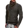 COOFANDY Men’s Knitted Turtleneck Pullover Shawl Collar Sweaters Slim Fit High Neck Hoodies with Pockets(Brown)