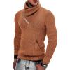COOFANDY Men’s Knitted Turtleneck Pullover Shawl Collar Sweaters Slim Fit High Neck Hoodies with Pockets(Caramel)