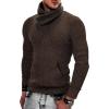 COOFANDY Men’s Knitted Turtleneck Pullover Shawl Collar Sweaters Slim Fit High Neck Hoodies with Pockets(Coffee)