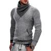 COOFANDY Men’s Knitted Turtleneck Pullover Shawl Collar Sweaters Slim Fit High Neck Hoodies with Pockets(Grey)