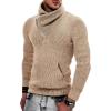 COOFANDY Men’s Knitted Turtleneck Pullover Shawl Collar Sweaters Slim Fit High Neck Hoodies with Pockets(Khaki)