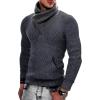 COOFANDY Men’s Knitted Turtleneck Pullover Shawl Collar Sweaters Slim Fit High Neck Hoodies with Pockets(Navy Blue)