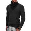 COOFANDY Men’s Knitted Turtleneck Pullover Shawl Collar Sweaters Slim Fit High Neck Hoodies with Pockets(Pure Black)