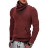 COOFANDY Men’s Knitted Turtleneck Pullover Shawl Collar Sweaters Slim Fit High Neck Hoodies with Pockets(Wine Red)