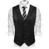 COOFANDY Men’s Leather Suit Vest Slim Fit Casual Western Vest Jacket Lightweight V-Neck Dress Waistcoats(Black)