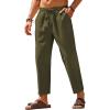 COOFANDY Mens Linen Casual Pants Elastic Waist Drawstring Trousers Yoga Beach Summer Pants(Army Green)