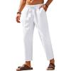 COOFANDY Mens Linen Casual Pants Elastic Waist Drawstring Trousers Yoga Beach Summer Pants(A_white)