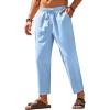 COOFANDY Mens Linen Casual Pants Elastic Waist Drawstring Trousers Yoga Beach Summer Pants(Blue)