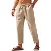 COOFANDY Mens Linen Casual Pants Elastic Waist Drawstring Trousers Yoga Beach Summer Pants(Khkai)