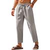 COOFANDY Mens Linen Casual Pants Elastic Waist Drawstring Trousers Yoga Beach Summer Pants(Light Grey)