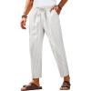 COOFANDY Mens Linen Casual Pants Elastic Waist Drawstring Trousers Yoga Beach Summer Pants(White ( Black Stripe ))