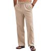 COOFANDY Men’s Linen Pants Casual Loose Fit Beach Summer Yoga Pants Lightweight Drawstring Linen Trousers(Khaki)