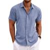 COOFANDY Men’s Linen Shirt Casual Shirts Short Sleeve Shirts Button Down Linen Beach Shirts for Men Summer Outfit Denim Blue