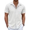 COOFANDY Mens Linen Shirt Casual Short Sleeve Button Down Shirt Summer Beach Vacation Wedding Wear(A-white)