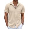 COOFANDY Mens Linen Shirt Casual Short Sleeve Button Down Shirt Summer Beach Vacation Wedding Wear(Beige)