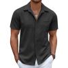 COOFANDY Mens Linen Shirt Casual Short Sleeve Button Down Shirt Summer Beach Vacation Wedding Wear(Black)
