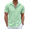 COOFANDY Mens Linen Shirt Casual Short Sleeve Button Down Shirt Summer Beach Vacation Wedding Wear(Ice Green)