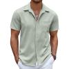 COOFANDY Mens Linen Shirt Casual Short Sleeve Button Down Shirt Summer Beach Vacation Wedding Wear(Light Green)