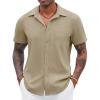 COOFANDY Mens Linen Shirt Casual Short Sleeve Button Down Shirt Summer Beach Vacation Wedding Wear(Light Khaki)