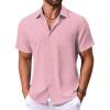 COOFANDY Mens Linen Shirt Casual Short Sleeve Button Down Shirt Summer Beach Vacation Wedding Wear(Light Pink)