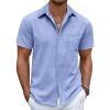 COOFANDY Mens Linen Shirt Casual Short Sleeve Button Down Shirt Summer Beach Vacation Wedding Wear(Ocean Blue)