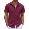 COOFANDY Mens Linen Shirt Casual Short Sleeve Button Down Shirt Summer Beach Vacation Wedding Wear(Wine Red)