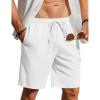 COOFANDY Men’s Linen Shorts Casual Beach Shorts 9 inch Inseam Elastic Waist Drawstring Summer Shorts(All White)