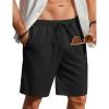 COOFANDY Men’s Linen Shorts Casual Beach Shorts 9 inch Inseam Elastic Waist Drawstring Summer Shorts(Black)