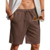 COOFANDY Men’s Linen Shorts Casual Beach Shorts 9 inch Inseam Elastic Waist Drawstring Summer Shorts(Brown)