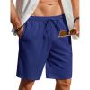 COOFANDY Men’s Linen Shorts Casual Beach Shorts 9 inch Inseam Elastic Waist Drawstring Summer Shorts(Cobalt Blue)