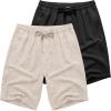 COOFANDY Men’s Linen Shorts Casual Beach Shorts 9 inch Inseam Elastic Waist Drawstring Summer Shorts(Light Khaki/Black)