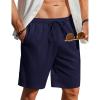 COOFANDY Men’s Linen Shorts Casual Beach Shorts 9 inch Inseam Elastic Waist Drawstring Summer Shorts(Navy)